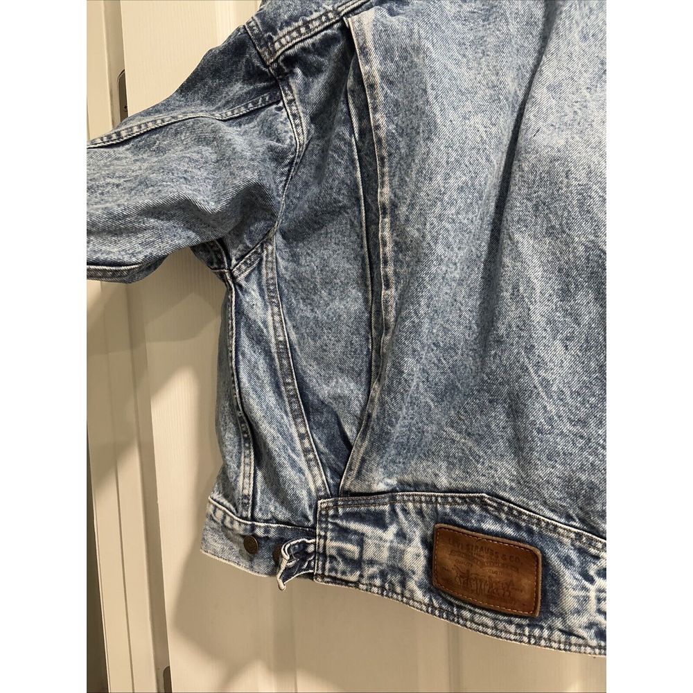 Vintage 80s Levis Denim Jean Acid Distressed Trucker Jacket USA 75068 0219 Sz Sm - Picture 7 of 16